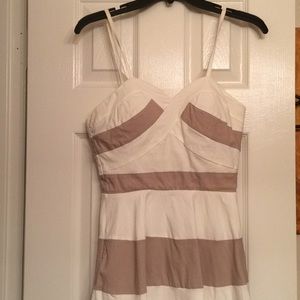 White and tan spaghetti strap rayon dress
